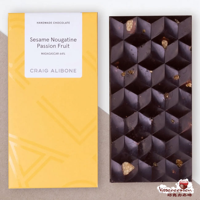 挪威 CRAIG ALIBONE 克雷格·阿利博恩 百香果和芝麻牛轧糖 64% 黑巧克力