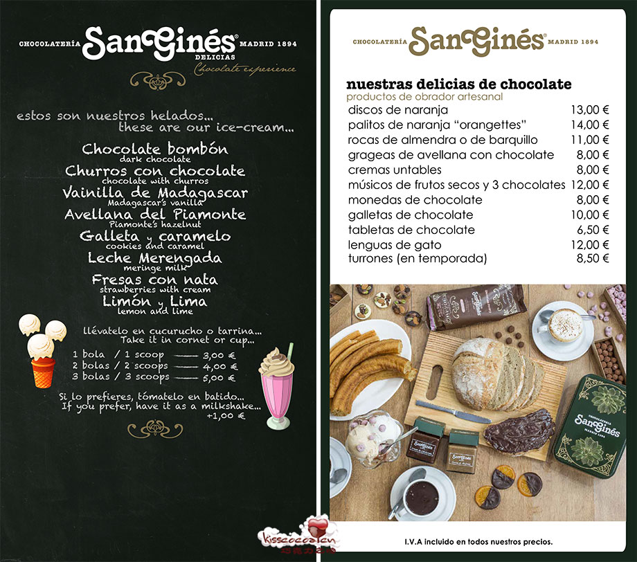 西班牙马德里 CHOCOLATERIA SAN GINES 圣希内斯巧克力老店的菜单2 西班牙马德里 CHOCOLATERIA SAN GINES 圣希内斯巧克力老店的菜单2