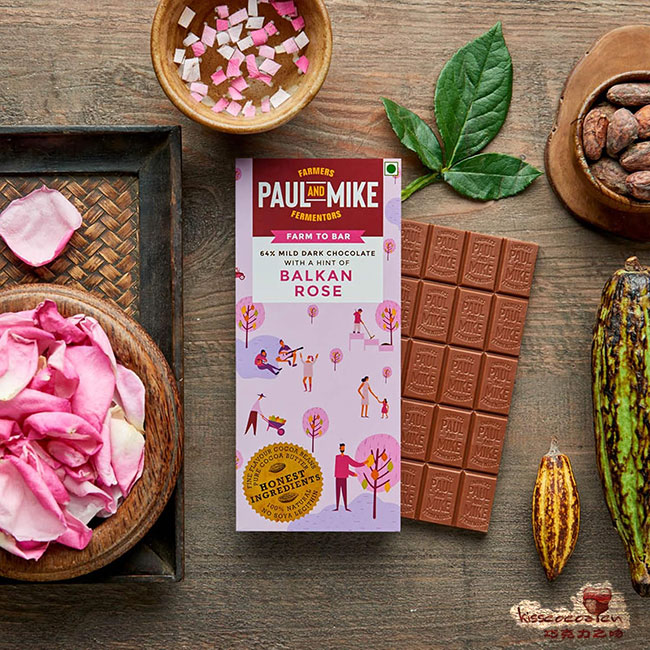 印度 PAUL AND MIKE – 64% Dark Vegan Chocolate with Balkan Rose 巴尔干玫瑰 黑巧克力