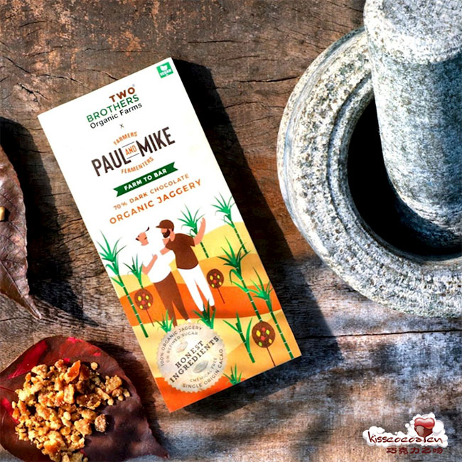 印度 PAUL AND MIKE – X Two Brothers Organic Farms 70% Dark Chocolate Organic Jaggery 保罗和迈克 X 两个兄弟有机农场 70% 有机棕榈糖夹心黑巧克力