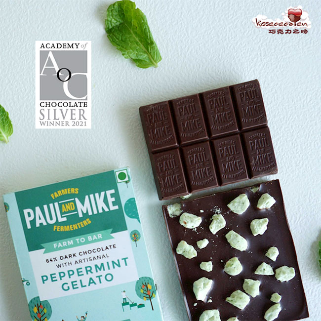 印度 PAUL AND MIKE – 64% Dark Chocolate with Artisanal Peppermint Gelato 保罗和迈克 64% 手工薄荷冰淇淋夹心黑巧克力